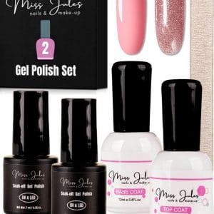 Miss Jules® Complete Gellak Starterspakket - Roze & Glitter - Nagellak - Glanzend en Dekkend Resultaat - Incl. Nagelvijl
