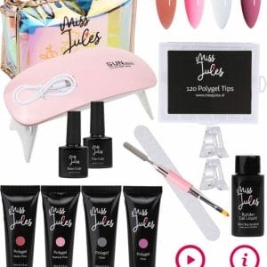 Miss Jules® Complete Polygel Kit - Polygel Nagels Starterspakket - 4 Kleuren - Perfecte Combinatie Gellak & Acryl - Incl. UV LED Lamp & Klemmetjes