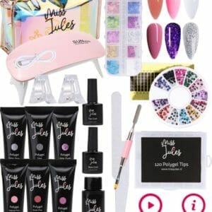 Miss Jules® Complete Polygel Kit - Polygel Nagels Starterspakket - 6 Kleuren - Perfecte Combinatie Gellak & Acryl - Incl. UV LED Lamp & Klemmetjes