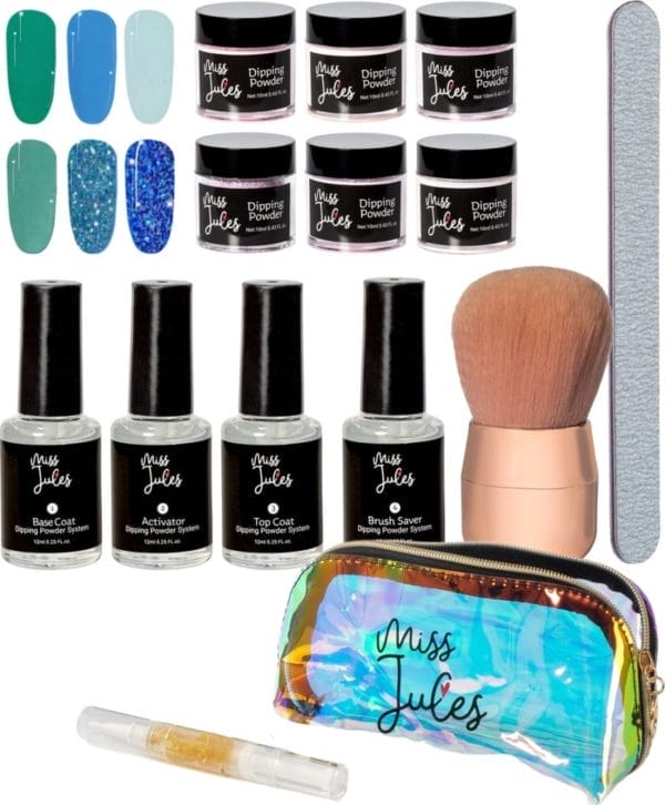 Miss jules® complete set - dipping powder starters kit - 6 kleuren groen - blauw - acryl nagels starterspakket