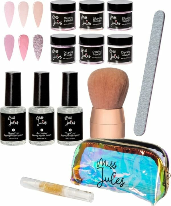 Miss jules® complete set - dipping powder starters kit - 6 kleuren roze - acryl nagels starterspakket