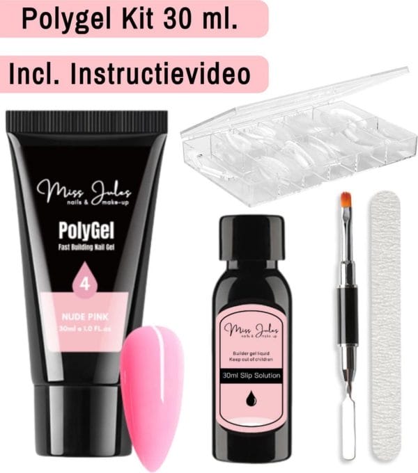 Miss Jules® Polygel Kit 30 ml - Nude Pink - Incl. Slip Solution, Nagelvijl, Nageltips & Duo Penseel