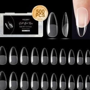 Modelones Nageltips, 500 stuks, Semi-Gebakken Almond Full Cover Soft Gel Nageltips, PMMA Kunsthars, 10 Maten