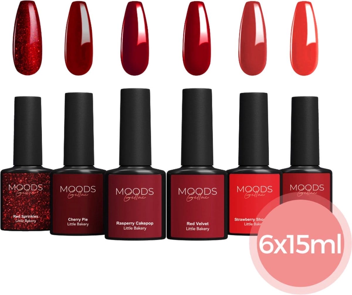Moods gellac 6-delige set - gel nagellak - 15ml - inclusief nagelvijl en bokkepoot - little bakery edition - nagels - gellak starterspakket - chique kleuren Moods gellac 6-delige set - gel nagellak - 15ml - inclusief nagelvijl en bokkepoot - little bakery edition - nagels - gellak starterspakket - chique kleuren