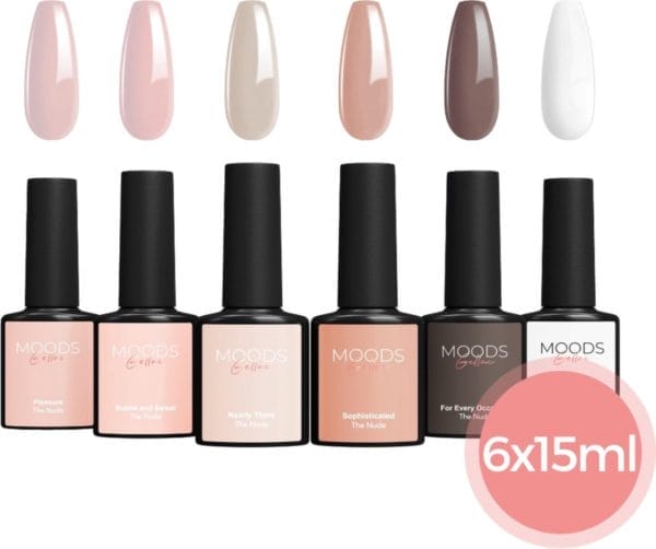 Moods gellac 6-delige set - gel nagellak - 15ml - inclusief nagelvijl en bokkepoot - the nude edition - gellak - nagels - gellak starterspakket - nude kleuren