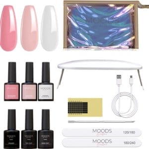 Moods Gellac BIAB Starter Pakket - Milky Pink - Builder in a Bottle - BIAB Nagellak - Inclusief UV/LED Lamp, Bokkepoot, Nagelvijl, Primer, Base en Top Coat