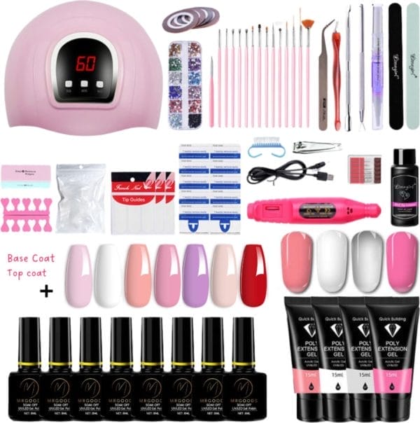 Mrgoods gellak starterspakket - 7 kleuren gel - gellac - nail art - 54w uv lamp met timer - 4 kleuren polygel - gellak set - incl. Elektrische nagelvijl