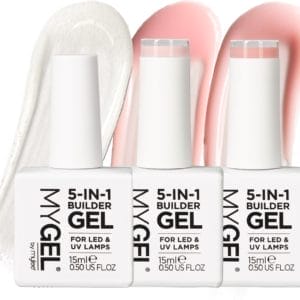 Mylee 5-in-1 Builder Versterkende Gel Trio 3x15ml [Just Peachy] - UV/LED Nagellak voor Harde Sterke Nageltips & Verlengingen, Voor Nail Art Decoraties, Stickers & Juwelen, Professionele Manicure Herstellen