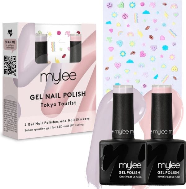 Mylee gel nagellak set met nail art stickers 2x10ml [tokyo tourist] uv/led gellak nail art manicure pedicure, professioneel & thuisgebruik - langdurig en gemakkelijk aan te brengen