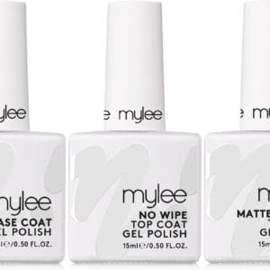 Mylee Gel Nagellak Trio Set - Matte & No-Wipe Top Coats + Base Coat, 3x15ml - UV/LED Nail Art Manicure Pedicure voor professioneel & thuisgebruik - Langdurig en gemakkelijk aan te brengen