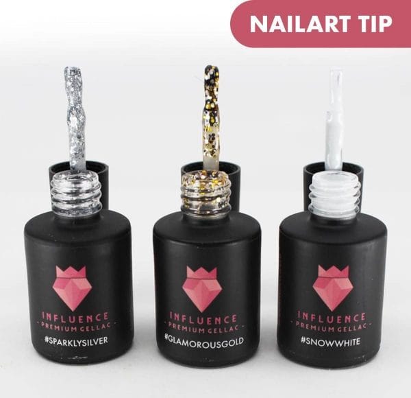 #NAILARTSERIE - Influence Gellac - UV / LED Gellak - Gel nagellak - Gel lak - Goud / Zilver / Wit / Glitter - Startersset - Nailart - Nail art - French Manicure - 3 x 10 ml
