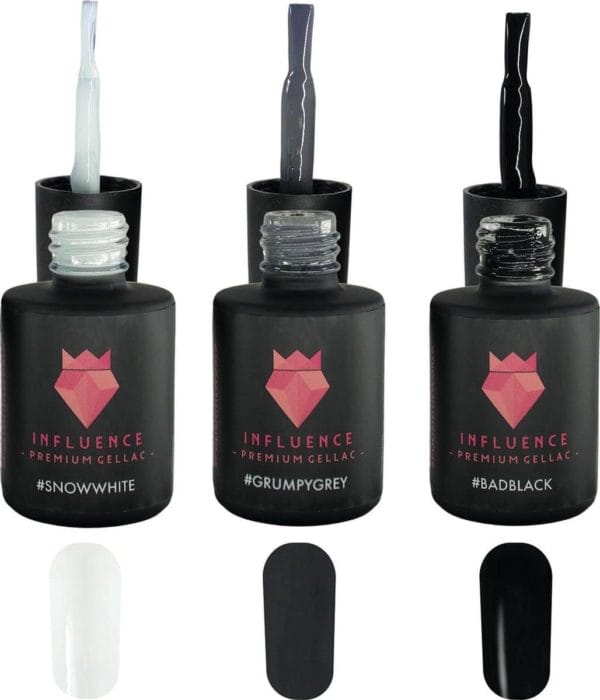 #neutralserie - influence gellac - uv / led gellak - gel nagellak - gel lak - wit / grijs / zwart - nailart - french manicure - startersset - 3 x 10 ml