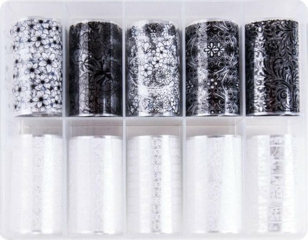 Nagel transfer folie nail art set (04) Black and White flowers - Nail art - Complete set 10 stuks