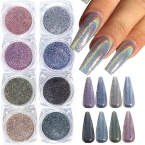 Nagelglitter nagelpoeder nail poeder 8 dozen laser holografisch nail poeder kameleon pigment nail art pailletten voor nagel kunst decoratie