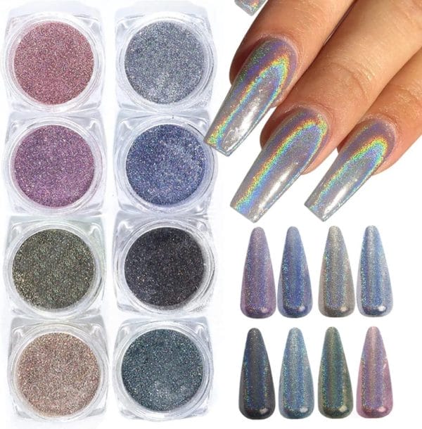 Nagelglitter nagelpoeder nail poeder 8 dozen laser holografisch nail poeder kameleon pigment nail art pailletten voor nagel kunst decoratie