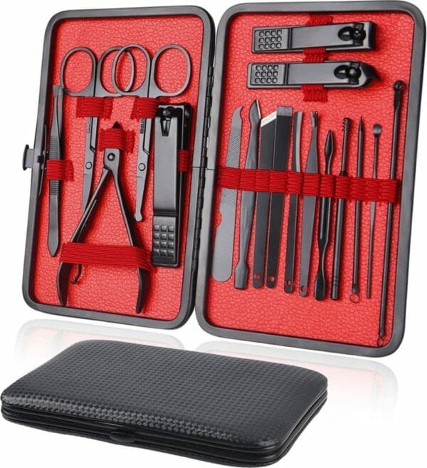 Nagelknipper set - professionele manicure set - 18-delig draagbare nagelknipper pedicure set & wenkbrauw verzorgingsset, roestvrij staal nagelverzorgingsgereedschap met luxe lederen etui