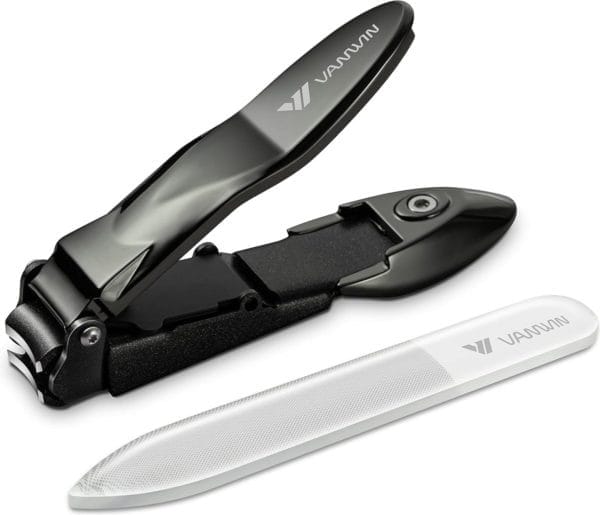 Nagelknipper met opvangbak, spatvrije vingernagelknipper teennagelknipper met ergonomische hendel, roestvrijstalen nagelknipper met glazen nagelvijl voor mannen vrouwen volwassenen