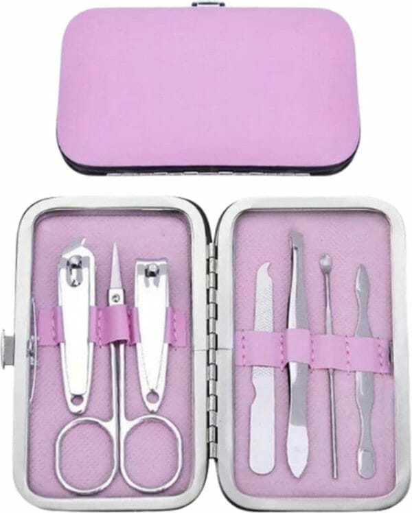 Nagelknipper set 7-delig - nagelschaar reis set - nageltang - manicure set - roze