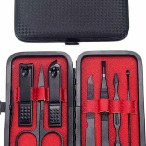 Nagelknipper set 7-delig - Nagelschaar reis set - Nageltang - Manicure set - Zwart met rood