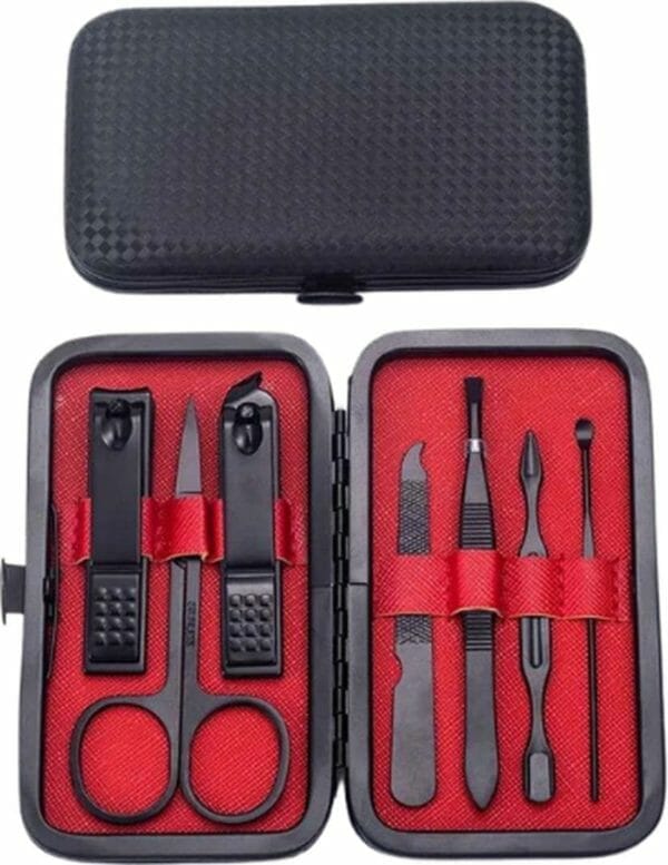 Nagelknipper set 7-delig - nagelschaar reis set - nageltang - manicure set - zwart met rood