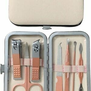 Nagelknipper set 7-delig - Nagelschaar reis set - Nageltang - Manicure set - beige met rose