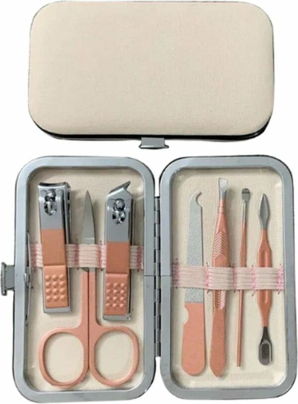 Nagelknipper set 7-delig - nagelschaar reis set - nageltang - manicure set - beige met rose