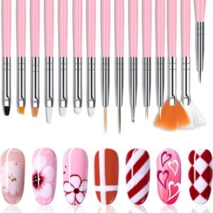 Nagelkunstborstelset, 15-delige acryl-nagelborstel-schilderpen en 5-delige nagelpuntengereedschap, Nagelpen Designer Nail Art-schilderset voor doe-het-zelvers en professioneel gebruik