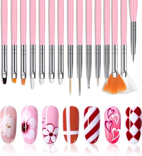 Nagelkunstborstelset, 15-delige acryl-nagelborstel-schilderpen en 5-delige nagelpuntengereedschap, nagelpen designer nail art-schilderset voor doe-het-zelvers en professioneel gebruik