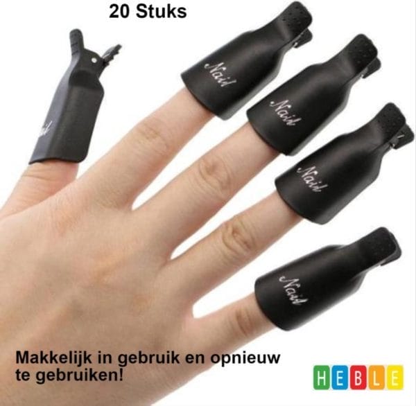 *** nagellak remover clips 20 stuks - plastic nail art losweken dop clips gel polish remover - van heble® ***