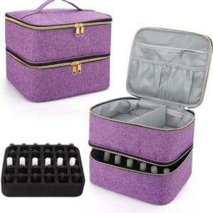 Nagellak opbergtas voor make-up: dubbellaags UV-nagellakorganizer - nagellaktas voor 30 flessen (15 ml) en een nagellamp - draagbare make-uptas voor nageldesignaccessoires (alleen tas)