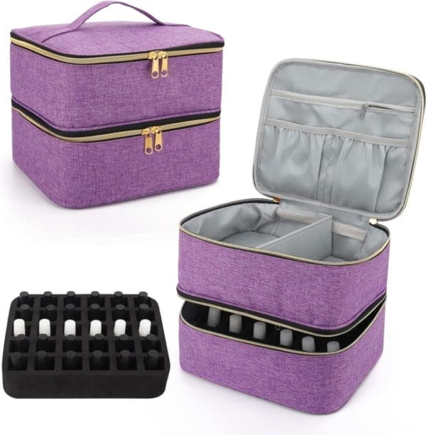 Nagellak opbergtas voor make-up: dubbellaags uv-nagellakorganizer - nagellaktas voor 30 flessen (15 ml) en een nagellamp - draagbare make-uptas voor nageldesignaccessoires (alleen tas)