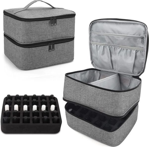 Nagellak opbergtas voor make-up: dubbellaags uv-nagellakorganizer - nagellaktas voor 30 flessen (15 ml) en een nagellamp - draagbare make-uptas voor nageldesignaccessoires (alleen tas)