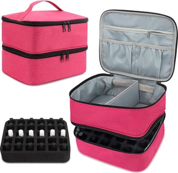 Nagellak opbergtas voor make-up: dubbellaags uv-nagellakorganizer - nagellaktas voor 30 flessen (15 ml) en een nagellamp - draagbare make-uptas voor nageldesignaccessoires (alleen tas)