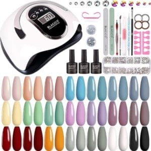 Nagellakset met UV Lamp 21 Kleuren UV Nagellakset voor 168W UV LED Lamp, Top Coat Base Coat Matte Top Coat voor Nail Art, Gel Nagellak Perfect voor Beginners