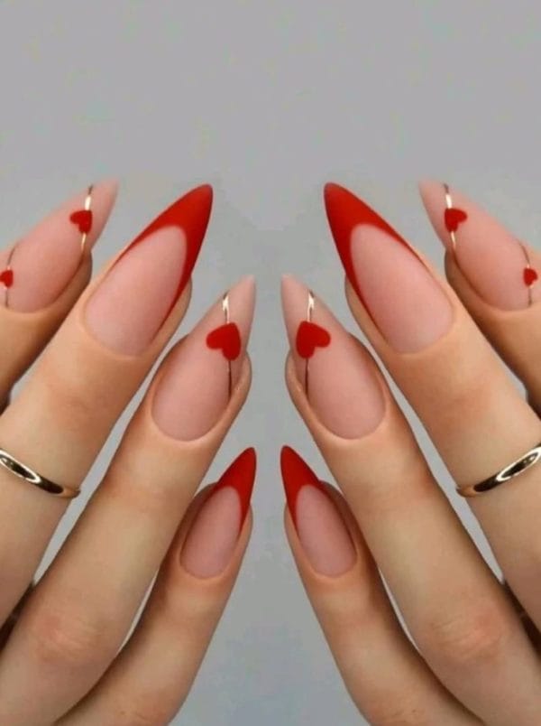Nagels24 stks lange amandel hart print fake nail & 1 pc nagelvijl & 1 vel tape