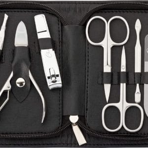 Nagelset 7-delig met etui, roestvrij stalen manicure/pedicureset - nagelschaar, nagelknipper, pincet, glazen nagelvijl enz
