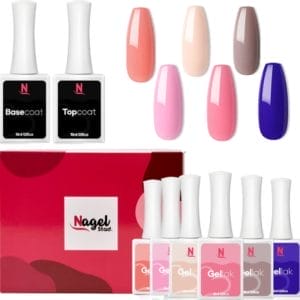 Nagelstad | Gellak Kleuren Collectie Box | 6 Kleuren Gellak (15ml) Inclusief Top / Base Coat (15ml) | Gel Polish | Gelnagels