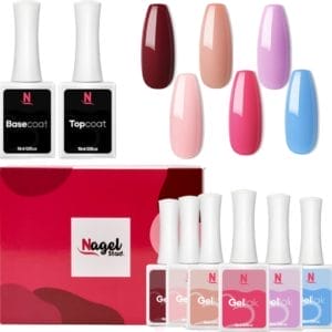 Nagelstad | Gellak Kleuren Collectie Box | 6 Kleuren Gellak (15ml) Inclusief Top / Base Coat (15ml) | Gel Polish | Gelnagels