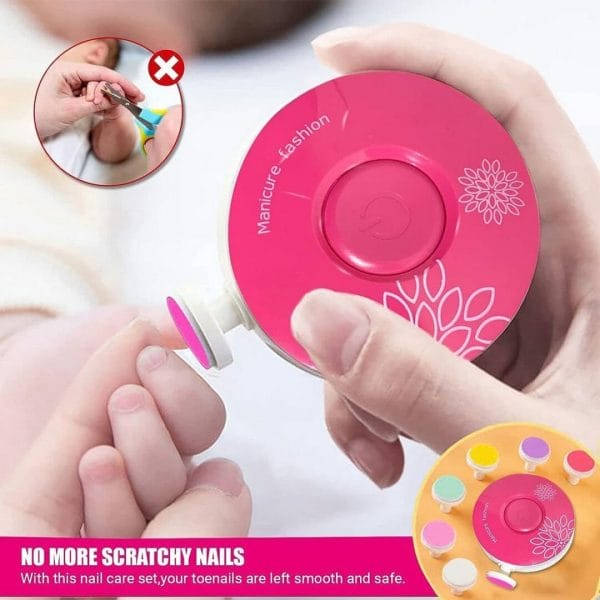 Nagelvijl - elektrische nagelvijl - roterende nagelvijl - veilige nagelverzorging - instelbare nagelvijlen - multifunctionele nagelvijl - geschikt voor volwassenen - 6 verschillende vijl types - veilig - vijl - kinderen - baby - donker roze