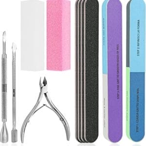 Nagelvijl Set, WOVTE 11 stuks Nagelvijlen Blok 7 Manieren Buffer Blok Buffer Blok Spons Gepolijst, Kom met Cuticle Nipper en Pusher voor Dode Huid Nail Trimmen Manicure Gereedschap