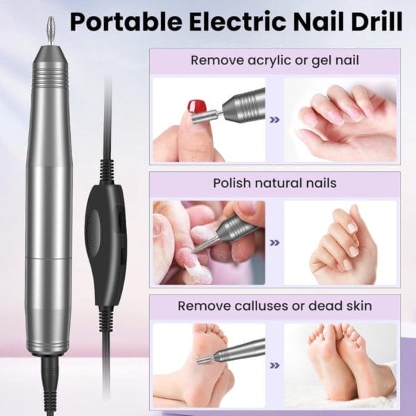 Nagelvijl voor acryl-, gel- en natuurlijke nagels 20000rpm