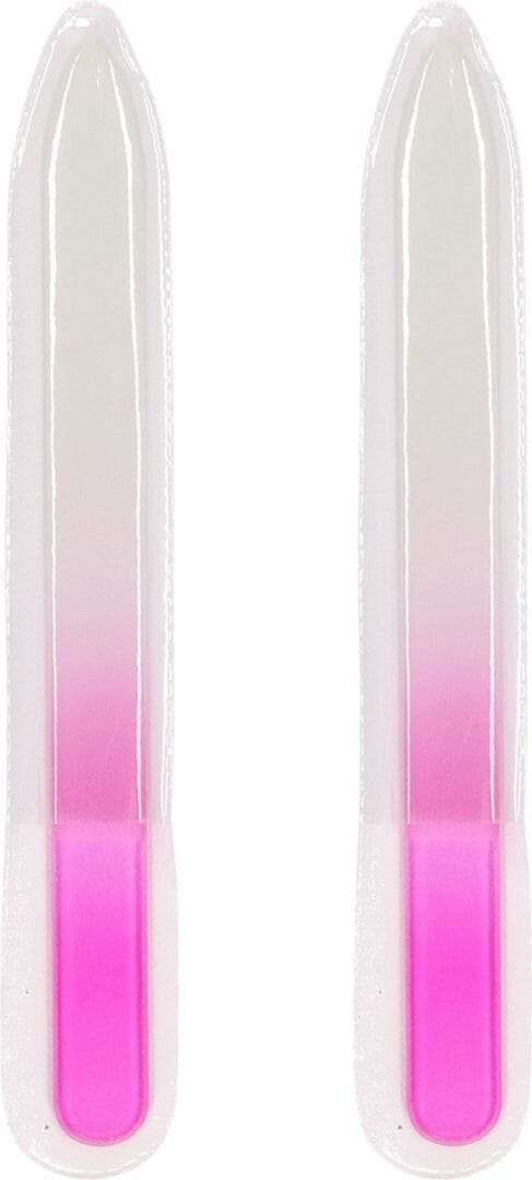 Nagelvijlen van glas - 2x stuks - roze - 14 cm - in beschermhoesje
