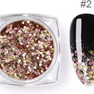 Nail Art Glitter Schubben Champagne Rosé / Goud + Kwastje |Glitter Pailletjes | Rhinestones | Nagelversiering