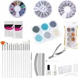 Nail Art + Nepnagels Complete Set - Nagel Tips + Rhinestones + Nail Art Penselen 15 stuks + Dotting Pennen + Top Coat - Acryl Nagel versiering set Super Deal!