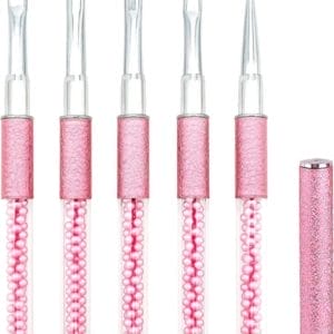 Nail Art Pen Penselen Brush Set voor Gellak Gel Polish met Deksel Dop Professional 5 STKS, Liner/Acryl/Platte/Ronde/Schuine Dun Pennen Kit with Lid Fijne Borstel Tools Rose Rood