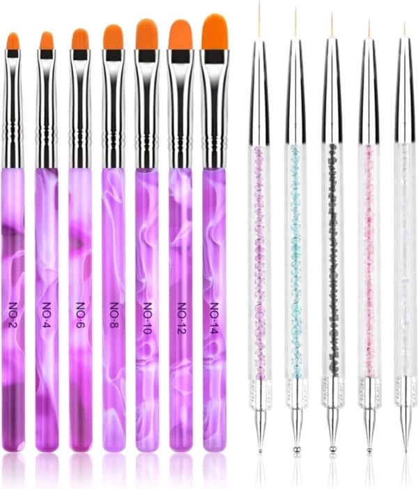 Nail art penseelset, 12 stuks nail art pen en nail dotting tools, dubbelzijdige stippelpennen, nail art liner-penselen, professionele nail art tools, nail pen designer voor acrylgelnagels