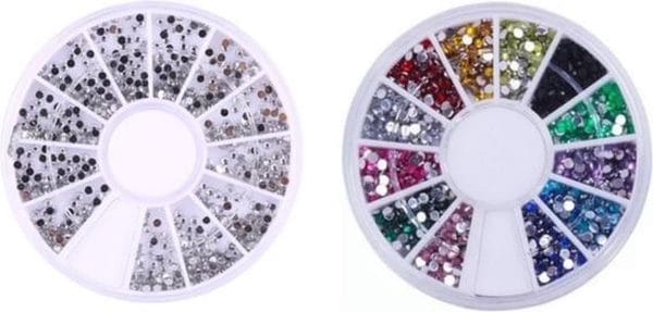 Nail Art Voordeel Set Rhinestones Zilver + Diverse kleuren - 1200 stuks - Strass nagel steentjes / Nagel diamantjes / Nail art