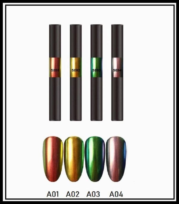 Nail art Aurora pigment pen set 4 stuks/Powder Aurora pen/Magic Mirror Poeder/Powder Chrome Pen