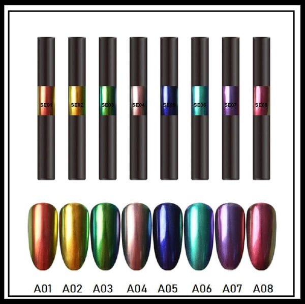 Nail art Aurora pigment pen set 8 stuks/Powder Aurora pen/Magic Mirror Poeder/Powder Chrome Pen