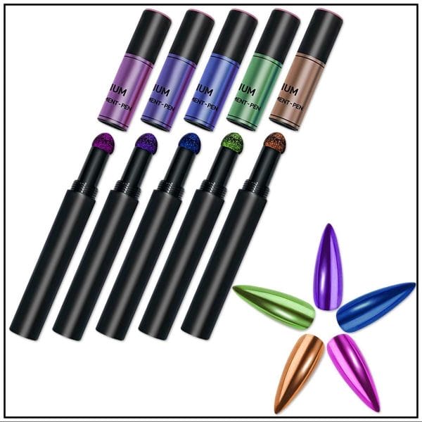 Nail art Mirror pigment pen set 5 stuks/Powder Mirror pen/Magic Mirror Poeder/Powder Chrome Pen